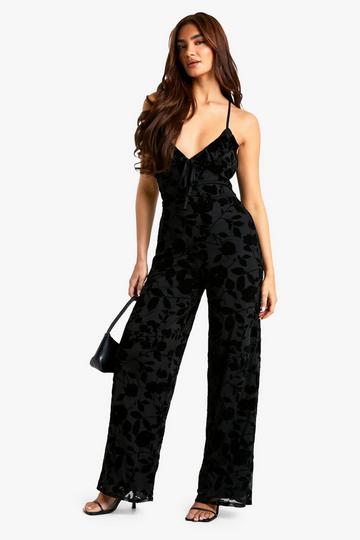 Devore Strappy Wide Leg Jumpsuit black