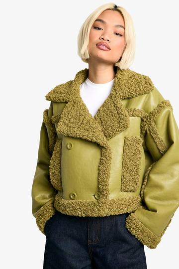 Teddy Trim Aviator Jacket olive