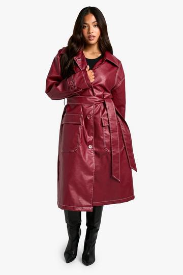 Petite Contrast Stitch Trench Coat red