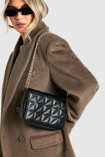 Leather Look Quilted Chain Shoulder Bag black