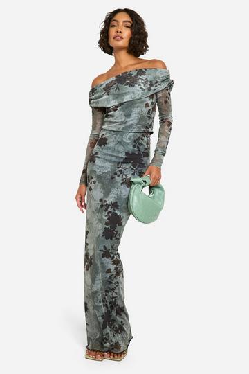 Tall Gebleekte Mesh Bloemen Maxi Jurk Met Racer Hals charcoal