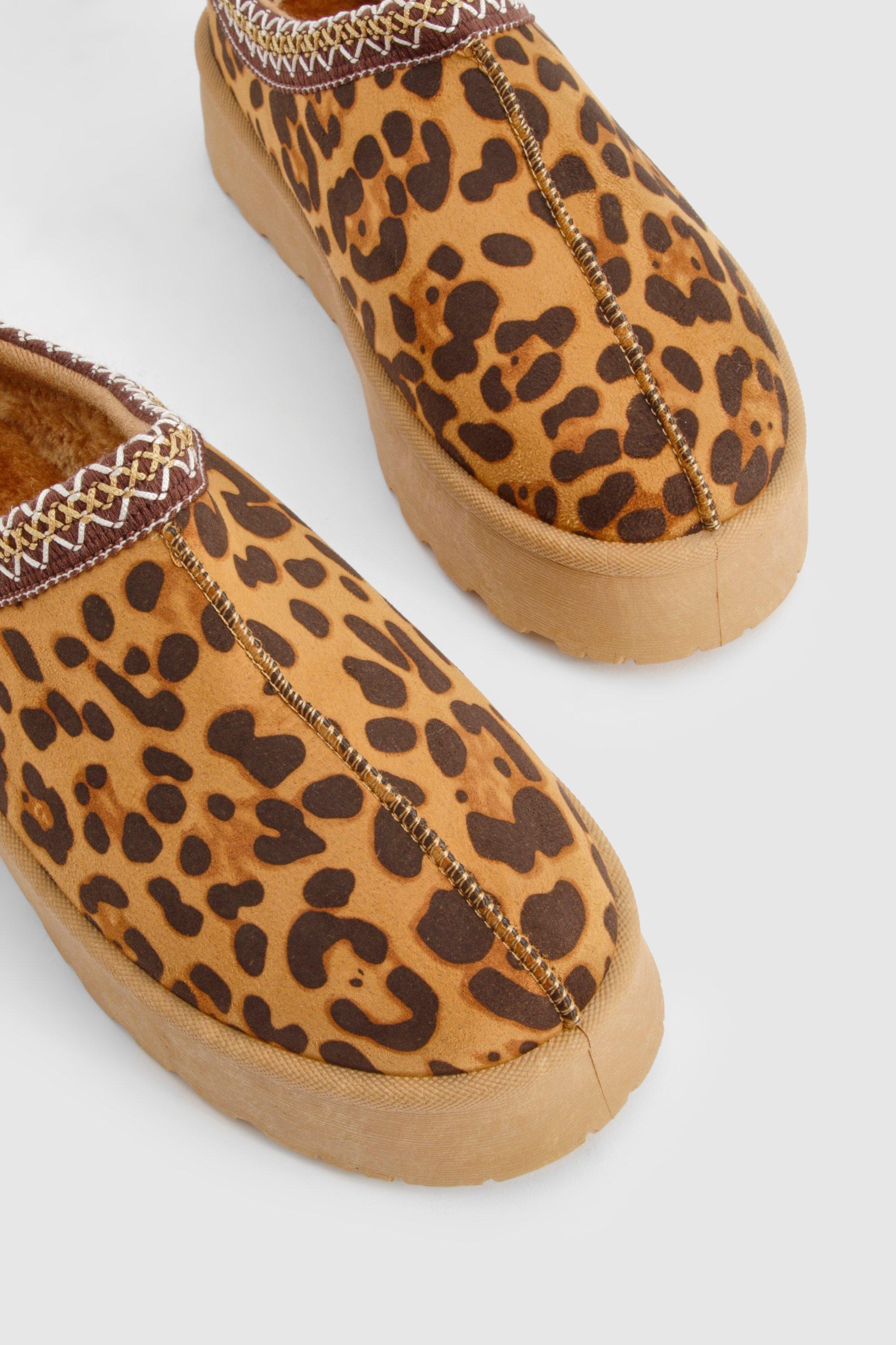 Embroidered Leopard platform Cosy Mules boohoo