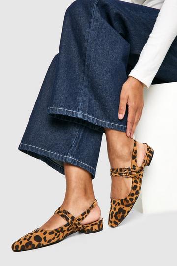 Platte Luipaardprint Schoenen Met Hielbandjes En Dubbele Bandjes leopard