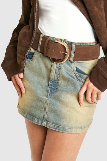 Faux Suede Chunky Buckle Belt chocolate