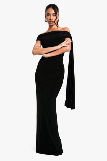 Gedraaide Gedrapeerde Off Shoulder Maxi Jurk black