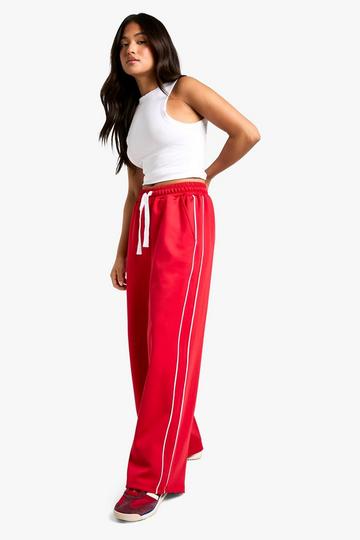 Petite Scuba Side Stripe Wide Leg Track Pants red