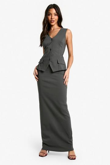 Bengaline Plunge Waistcoat Maxi Dress charcoal