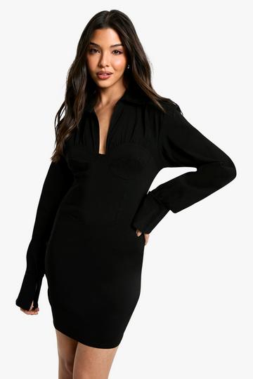 Bengaline Two in One Corset Shirt Mini Dress black