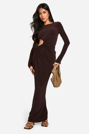 Long Sleeve Cut Out Maxi Dress chocolate