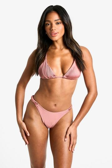 Satin Pleated Tang bikini Brief coral