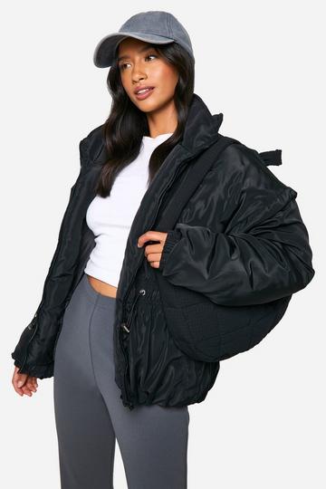 Petite Drawstring Waist Puffer Jacket black