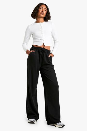 Tall Getailleerde Wide Leg Broek Met Touwtjes black