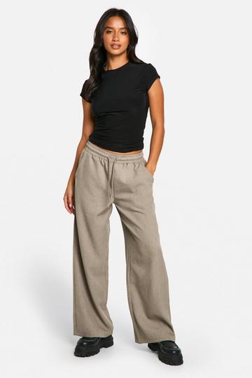 Grey Petite Tailored Drawstring Waistband Wide Leg Trouser