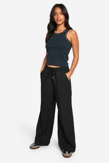 Petite Tailored Drawstring Waistband Wide Leg Trouser black