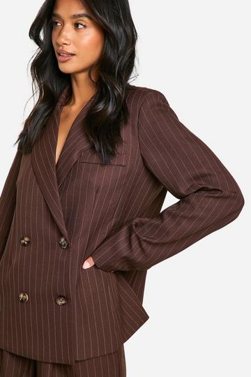 Petite Pinstripe Double Breasted Blazer chocolate