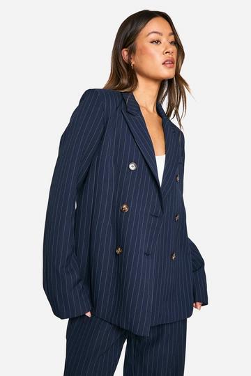 Navy Tall Pinstripe Double Breasted Blazer