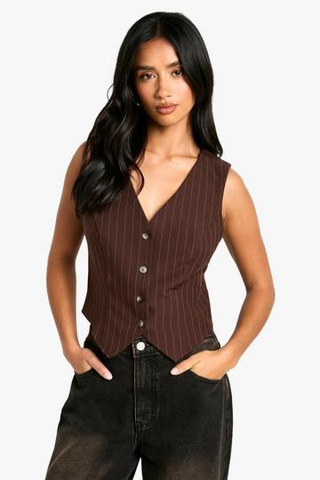 Petite Pinstripe Tailored Waistcoat chocolate