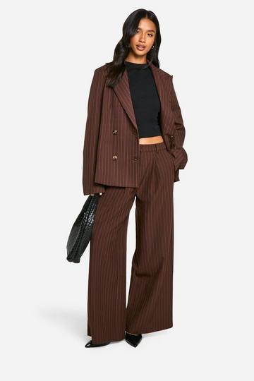 Petite Pinstripe Wide Leg Trousers chocolate