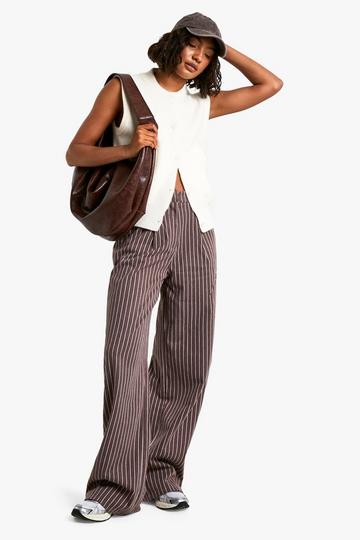 Tall Stripe Wool Look Trousers chocolate