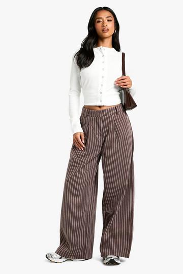 Petite Stripe Wool Look Trousers chocolate