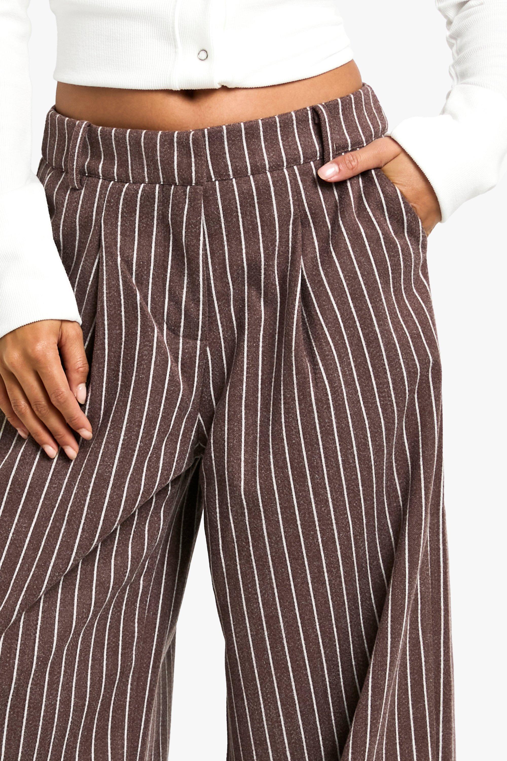 Petite Stripe Wool Look Trousers boohoo NO