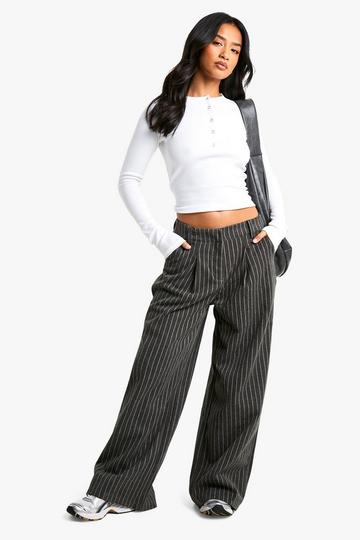 Petite Gestreepte Wollen Broek charcoal