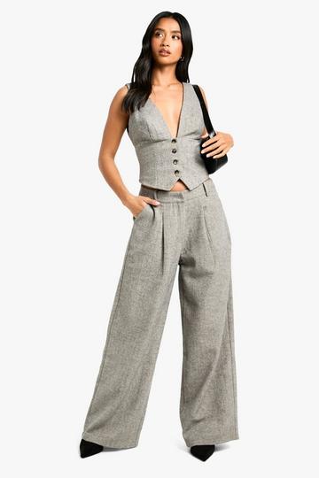 Petite Herringbone Wool Look Trousers grey