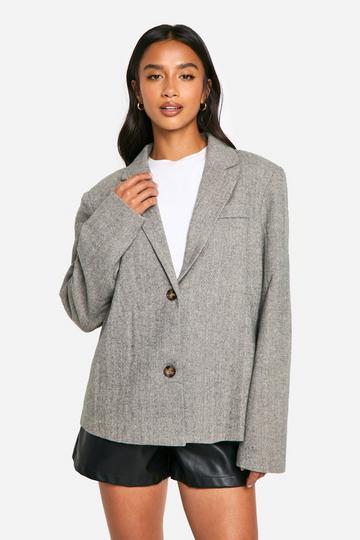 Petite Hahnentritt-Blazer in Wolloptik grey