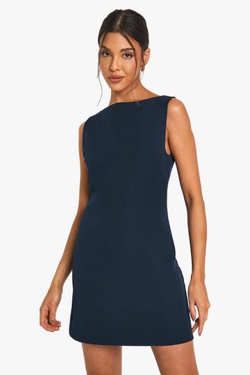 Navy Slash Neck Shift Micro Mini Dress