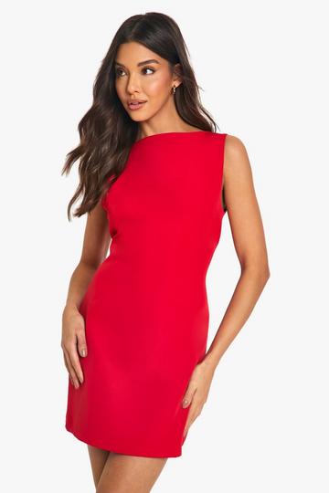 Slash Neck Shift Micro Mini Dress red