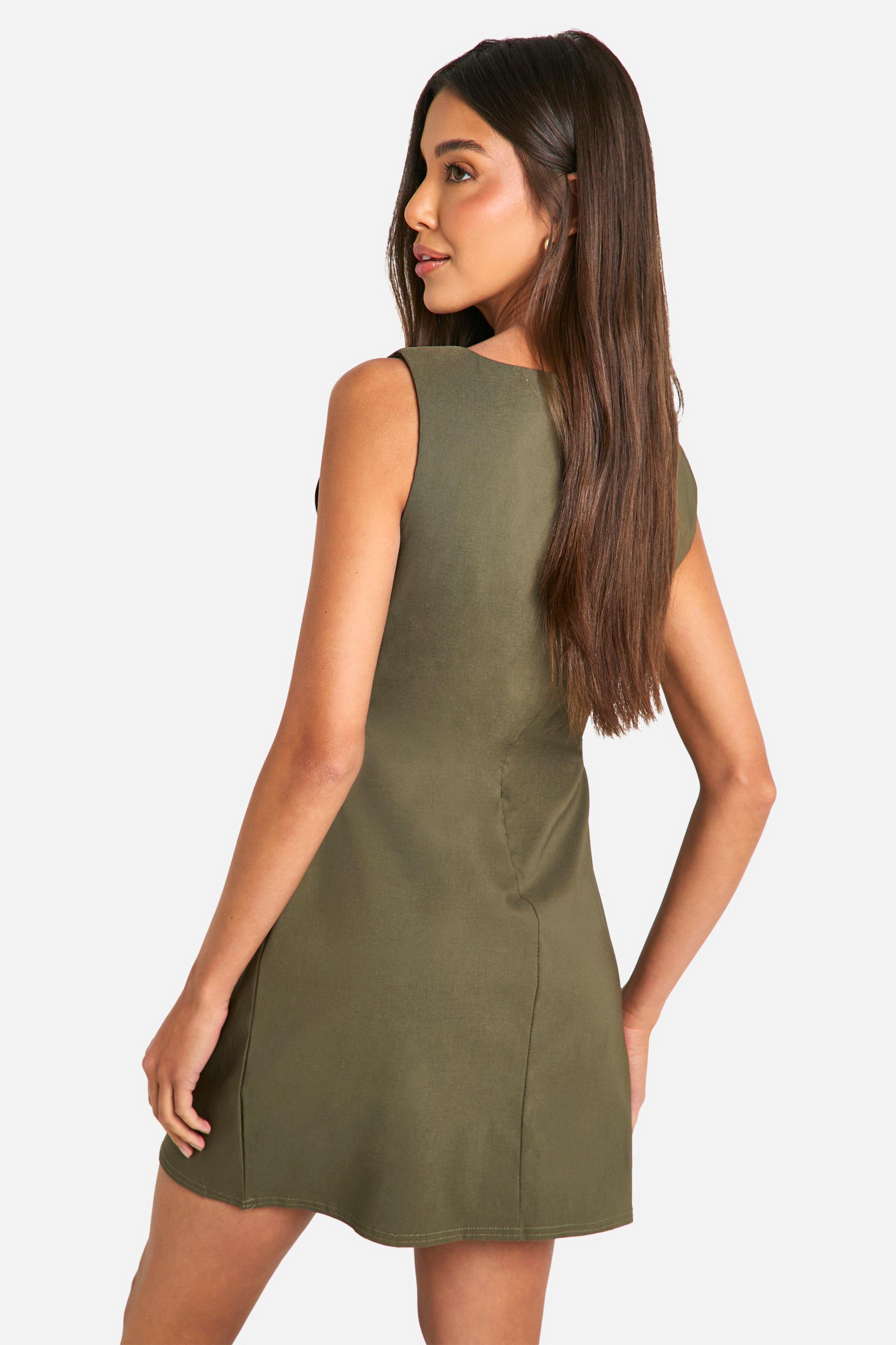 Bengaline Slash Neck Fit Flare Mini Dress boohoo