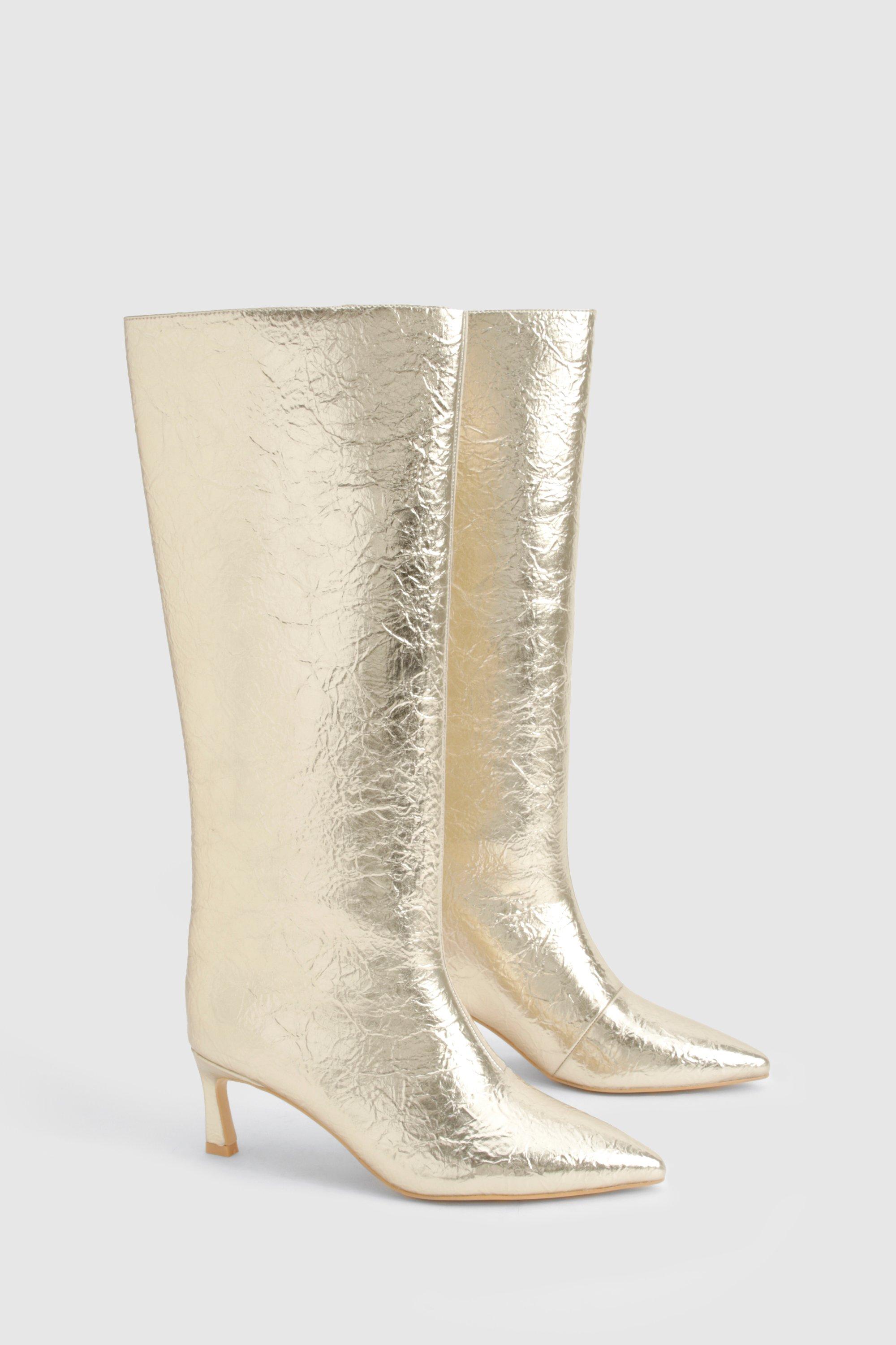 Textured Metallic Column Knee High Boots | boohoo USA