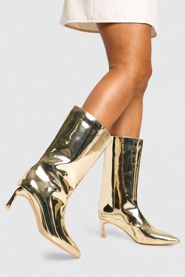 Metallic High Shine Column Ankle Boots gold