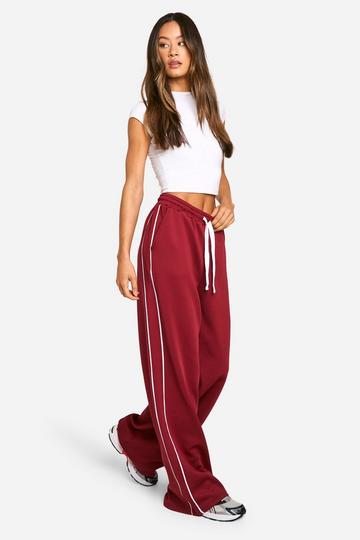 Tall Scuba Side Stripe Wide Leg Joggers burgundy