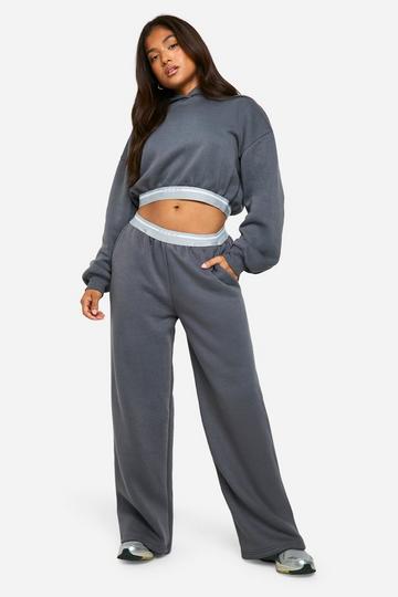 Petite Korte Trui En Joggingbroek Met Rechte Pijpen Gestreept DSGN Trainingspak charcoal