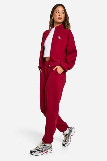 Tall Ath Club Embroidered Piping Detail Tracksuit burgundy