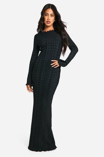 Textured Flare Sleeve Maxi Dress black