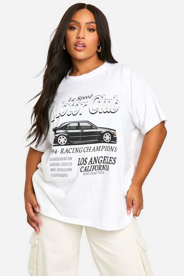 Plus Oversized Motor Club T-Shirt Met Print white