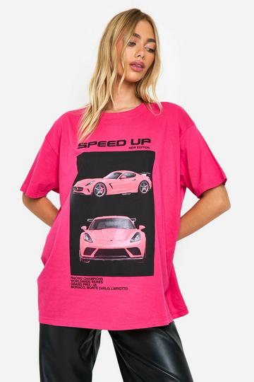 Pink Motor Speed Graphic Oversized T-shirt