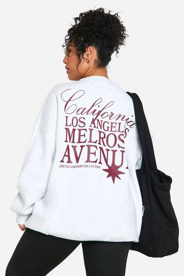 Plus California Slogan Back Print Oversized Sweatshirt ash grey