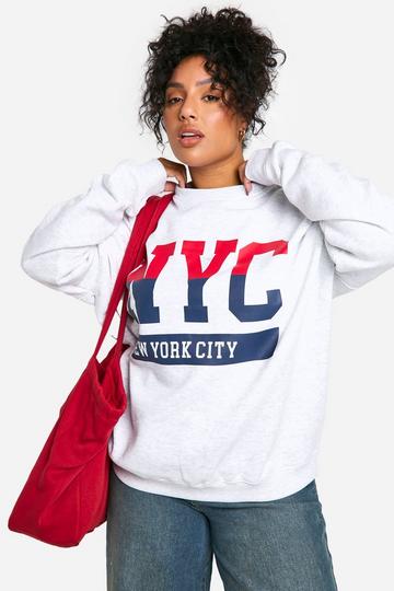 Plus Oversized NYC Trui Met Borstopdruk ash grey