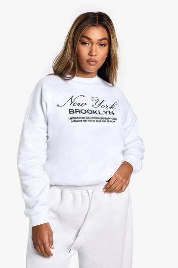 Ecru White Plus New York Embroidered Oversized Sweatshirt