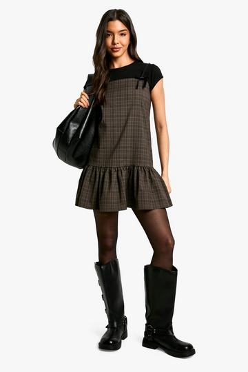 Geruite Pinafore Mini Jurk Met Strik brown