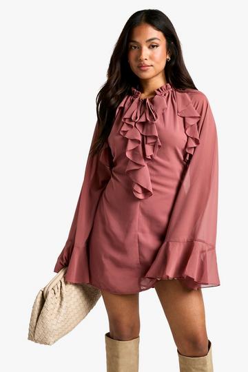 Petite Chiffon Ruffle Flare Sleeve Shift Dress antique rose