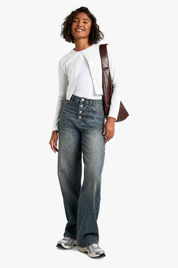 Tall Button Detail Slouchy Fit Jean vintage blue