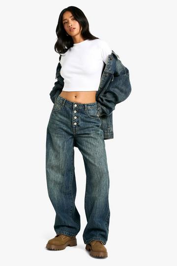 Petite Button Detail Slouchy Fit Jean vintage blue