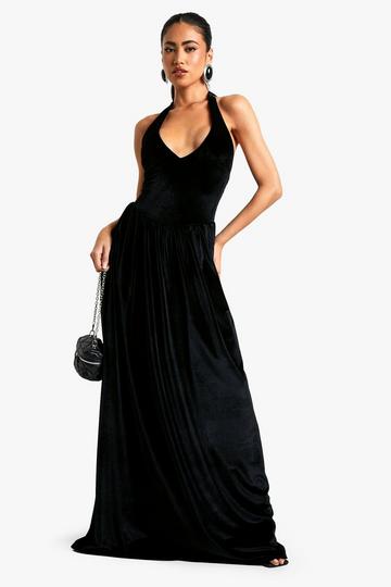 Velvet Milkmaid Scoop Neck Maxi Dress black