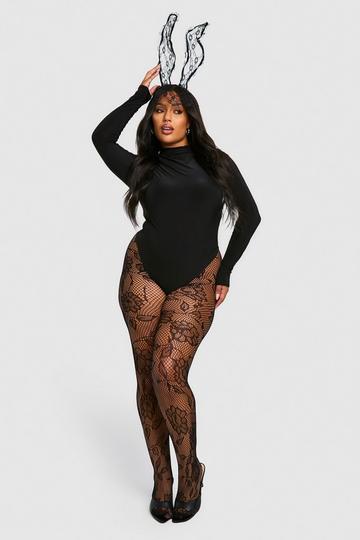 Plus Floral Lace Tights black