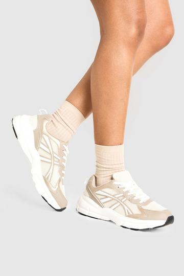 Sports Panelled Chunky Trainers beige