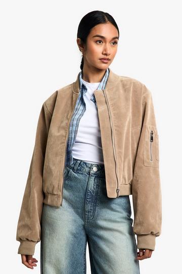 Suede Look Should Pad Bomber Jacket stone